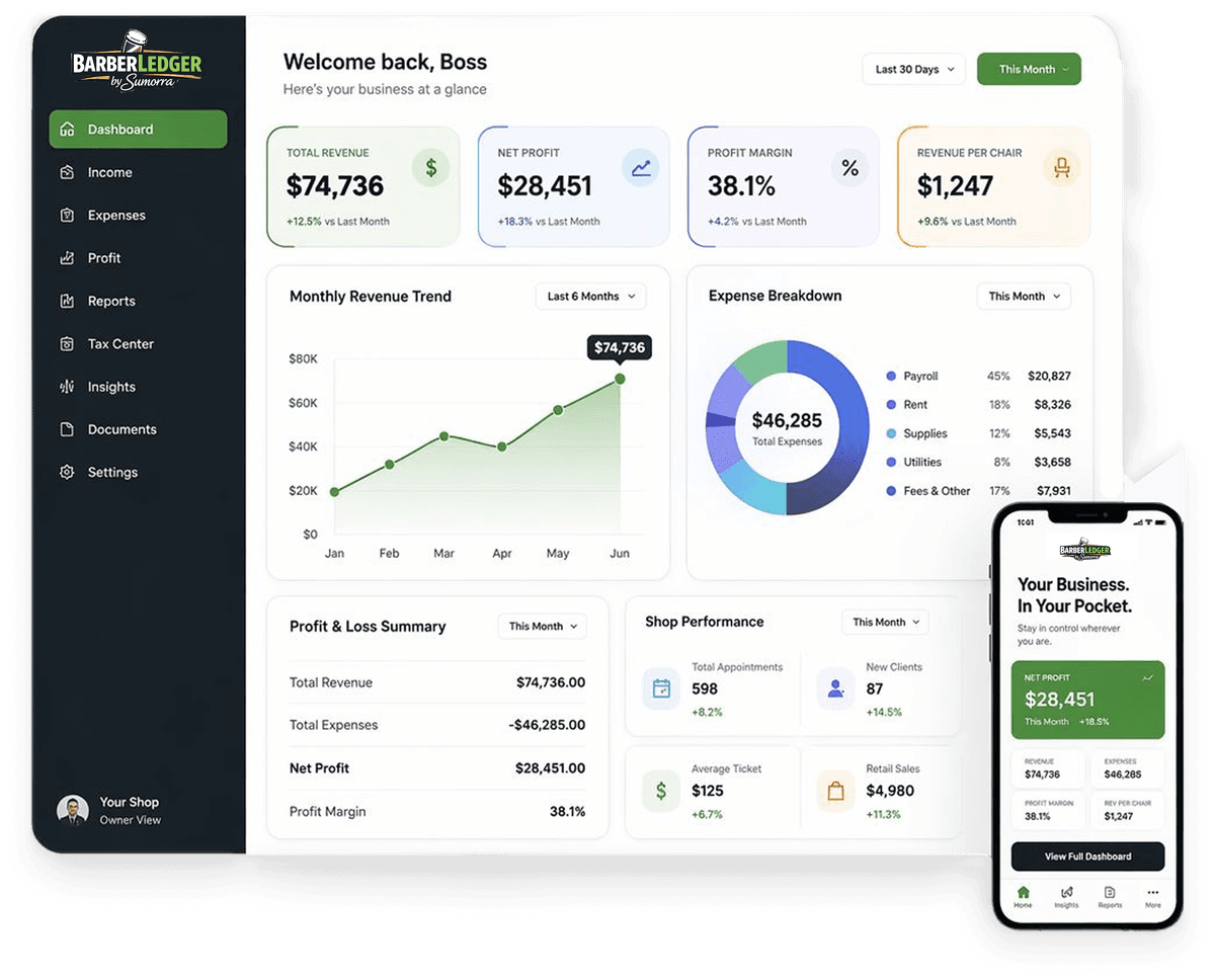 BarberLedger Dashboard and Mobile App